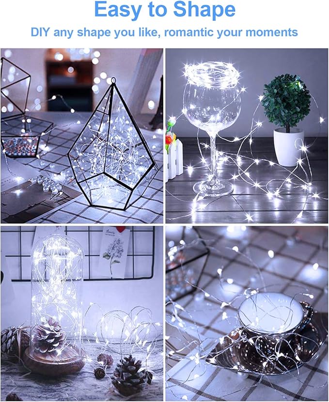 20 Pack Fairy Lights Battery Operated 3.3ft 20 LED Mini String Lights Copper Wire Twinkle Lights for Mason Jars Festivals Wedding Christmas Party Centerpiece Table Decorations, Warm White & Cool White