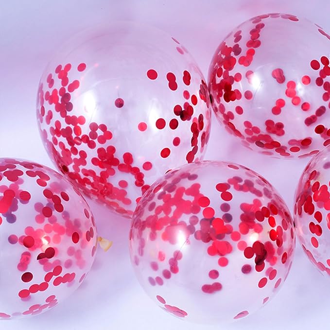 Red Confetti Balloons, 25 Pcs Thickened 12 Inch Clear Latex Balloon with Confetti Inside for Graduation Decorations Engagement Bridal Shower Party Baby Shower Birthday Party Decorations Supplies
