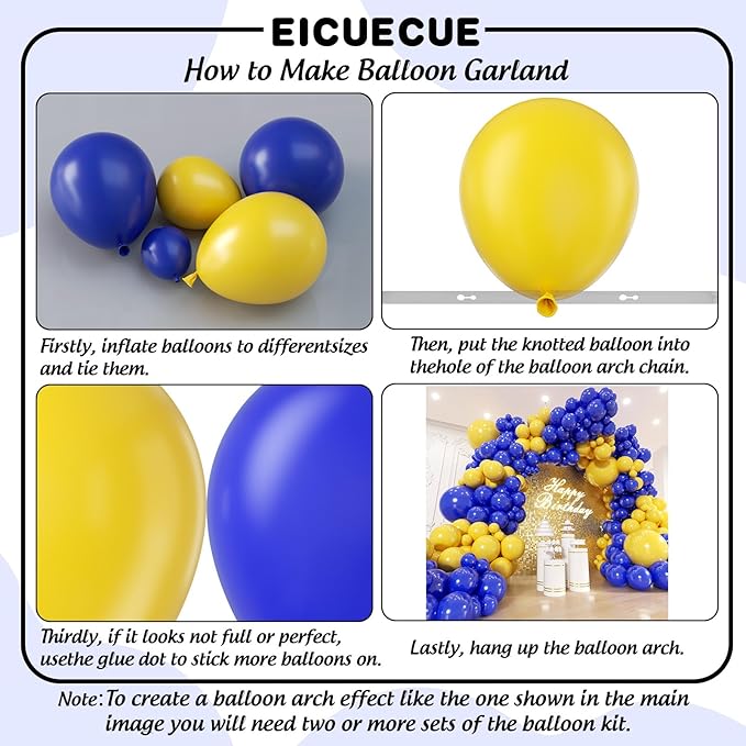 Blue and Yellow Balloons Garland Arch Kit 154Pcs - 5 10 12 18 inch Different Size Royal Blue and Yellow Balloons for Anniversary Engagement Graduation Baby Shower Birthday Party Decorations
