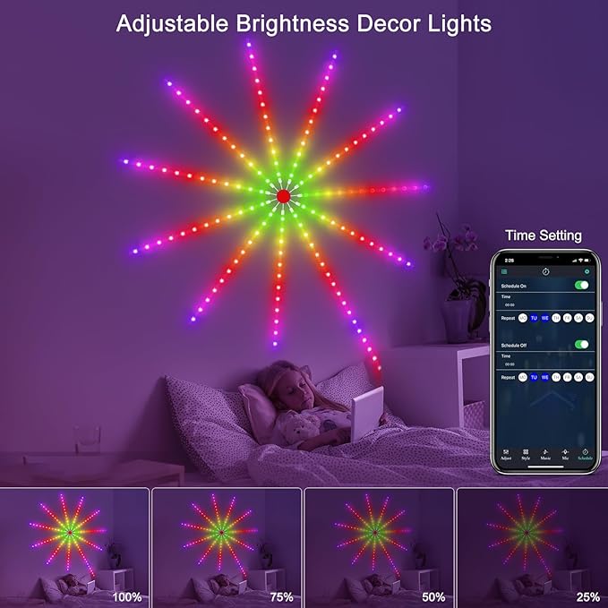 Daymeet Smart Firework Led Lights Indoor, Led Fireworks Lights Music/Mic Sync with Firework Launch Effect Remote & APP Control, RGB Color Changing Led Strip Lights for Room New Year Party Decor