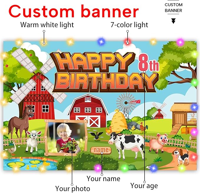 Custom Farm Birthday Party Decorations Supplies,Personalization Farm Animal Themed Birthday Party Decorations Supplies,Farm Theme Happy Birthday Banner Background