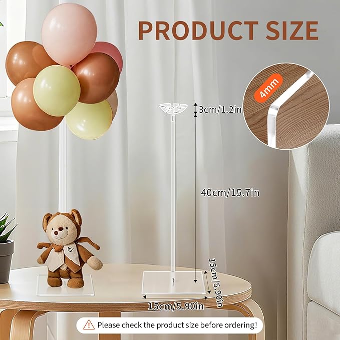 12 Pack Clear Acrylic Balloon Stand Kit, 15.75 Inch Reusable Balloon Sticks Holder With Base Perfect for Tabletop Centerpiece Party Event Decorations (15.75" 12 Pack)