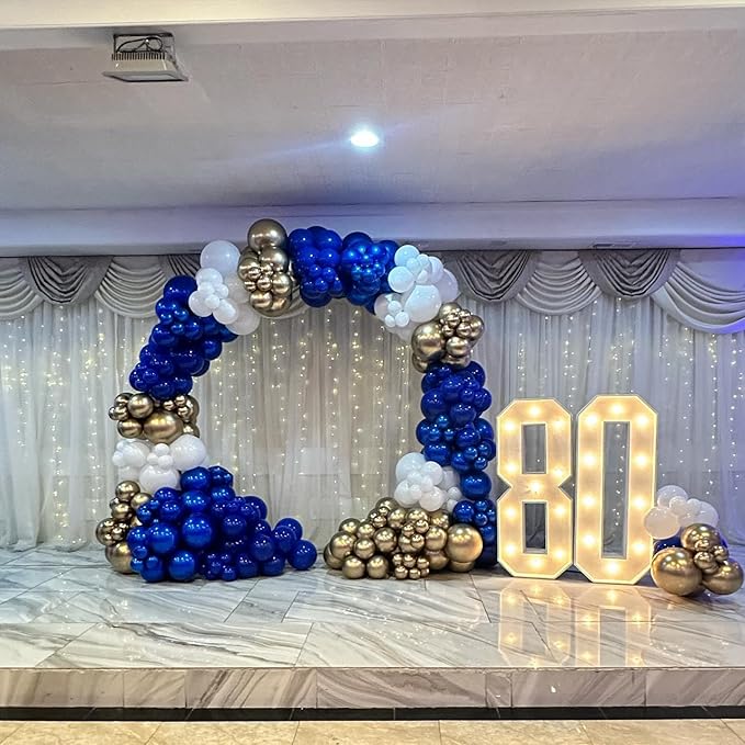 Navy Blue Gold White Balloon Arch Kit, Double Stuffed Pearl Sand White Royal Dark Blue Chrome Gold Confetti Balloons Garland Kit for Birthday Graduation 2026 New Years Party Decoration