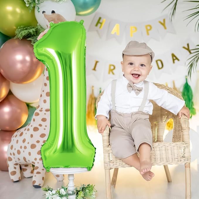 Green Number 1 Balloon 40 Inch, Big Large Foil Helium Number Balloons, Jumbo Giant Mylar Number 1 Balloons for 1 first Birthday Party Decorations Supplies Anniversary Celebration