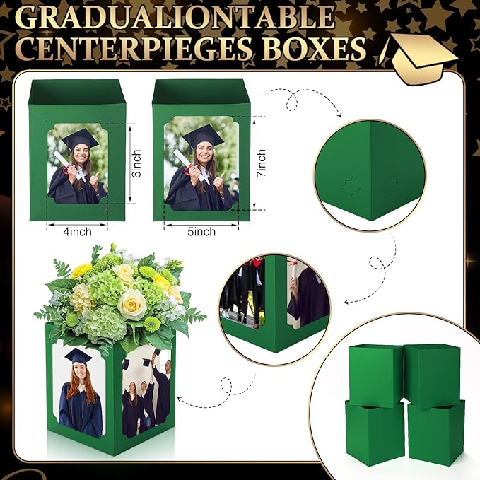 Spiareal 6 Pcs Graduation Box Centerpieces for Table 6/7 Inch Photo Frame Display Congrats Grad Party Favor Gift Picture Table Box Photo Props Frame for Graduation Decoration(Green)