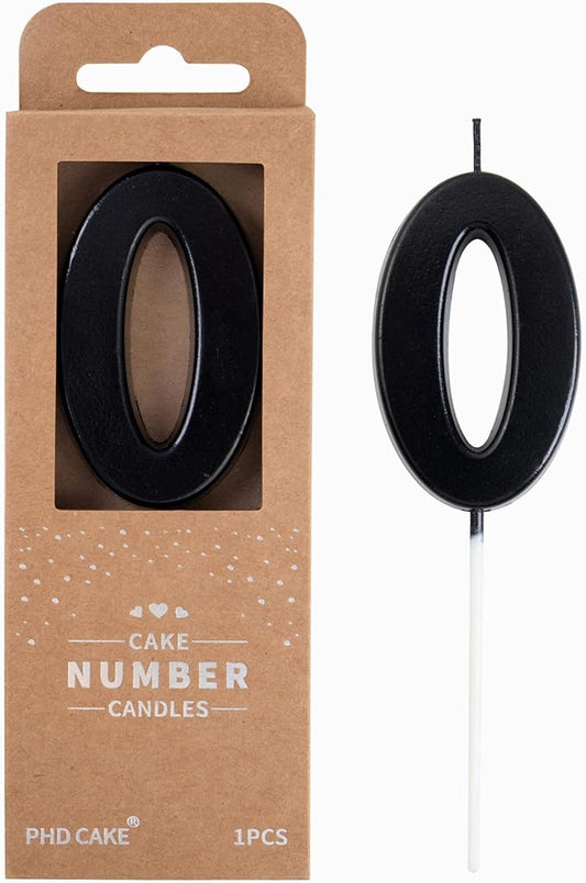 PHD CAKE 2.76 Inch Modern Black 0 Number Birthday Candles, Black Number Candles, Cake Number Candles, Party Celebration