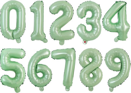 TONIFUL Balloons 16 Inch Sage Green 0-9 Number Mylar Foil Balloons 10 Pcs Custom digitalal Balloons for 2026 New Year Eve Birthday Party Engagement Graduations Anniversary Baby Shower