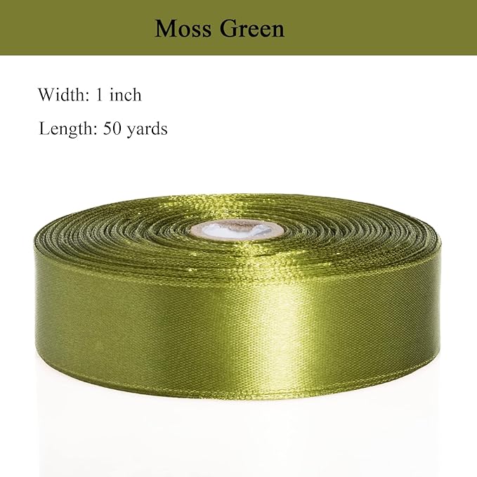YASEO 1 Inch Moss Green Solid Satin Ribbon, 50 Yards Craft Fabric Ribbon for Gift Wrapping Floral Bouquets Wedding Party Decoration