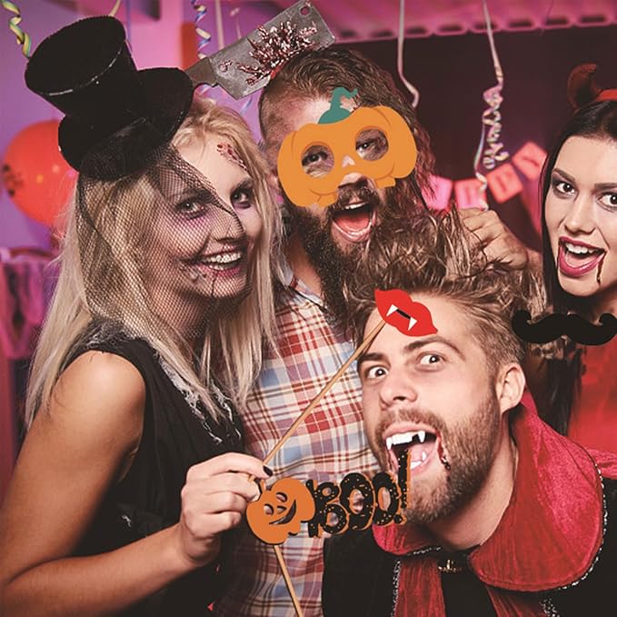 21-Piece Halloween Photo Booth Props for Party Supplies – Perfect Halloween Selfie Accessories for Photoshoots, Spooky Costume Picture Props for Trick or Treat Decorations and Favors