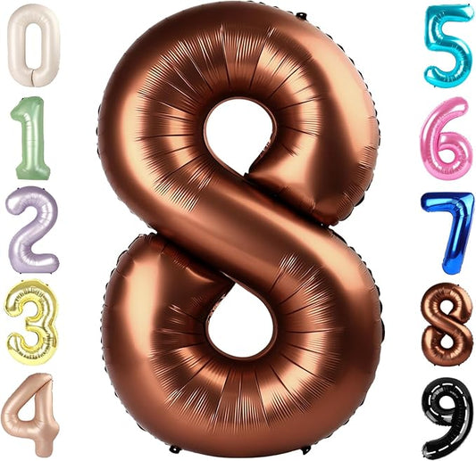 40 Inch Number 8 Balloon, Coffee Brown 8 18 28 80 Birthday Balloons for Men Boys, 8th Birthday Decorations Party Supplies, Wedding, Graduations