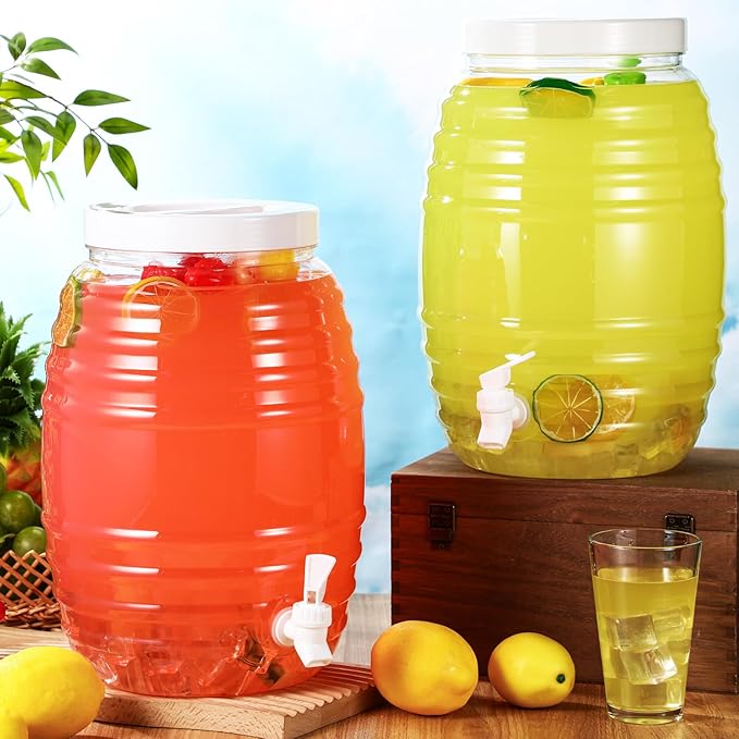 Honeydak 2 Pcs 2.7 Gallon Plastic Drink Dispenser with Spigot Clear Extra Large Plastic Lemonade Dispenser Clear Summer Beverage Holder with Tap for Party Lemonade Cold Water Beer