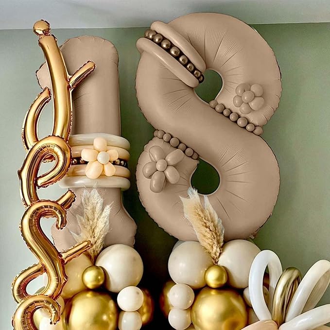 Nude Number 1 Balloons, 40 Inch Tan 1st Birthday Foil Balloon for Boys Girls, Giant Self Inflating Apricot Helium Foil Number Balloons 0-9 for Women Men 1st 11th Anniversary Party Decorations Supplies