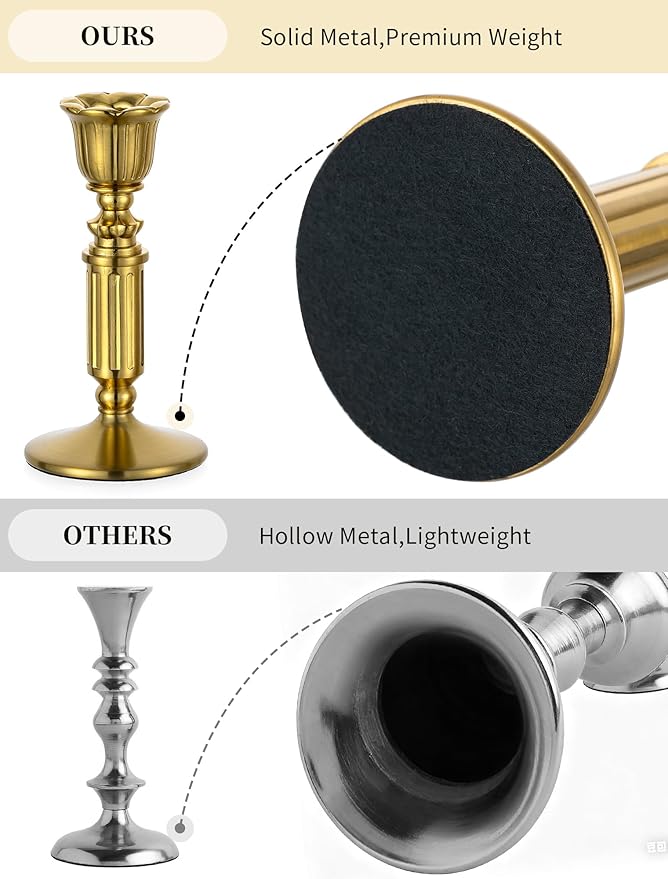 Gold Candle Holders Vintage Decor - Romadedi Solid Brass Candlestick Taper Holder for Wedding Christmas Table Centerpiece Mantel Home Decoration 5.5 Inch Set of 6