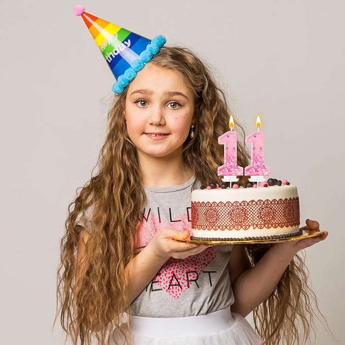 Pink Sequin Birthday Candles, Cake Number Candles, Girls 0th Birthday Decorations, Suitable for Birthday Parties, Anniversary Party Decorations(11)