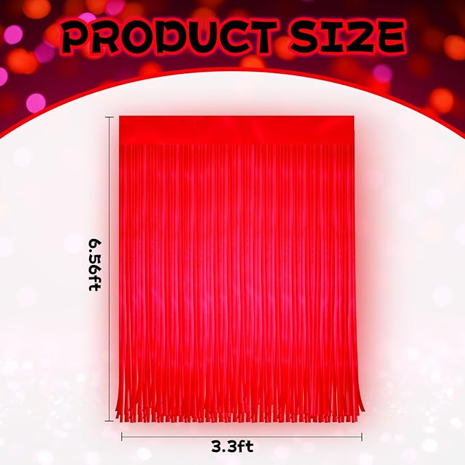 4 Pack Glow in The Dark Curtains Party Supplies 6.6 x 3.3 Ft Glow Tinsel Foil Fringe Curtains Red Photo Booth Prop Backdrop Streamer for Birthday Holiday Neon Party Decoration