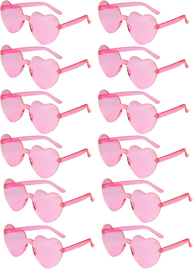 NACHLYNN 12 Pairs Pink Heart Sunglasses for Women Rimless Heart Shaped Sunglasses Candy Color Glasses for Party Favors
