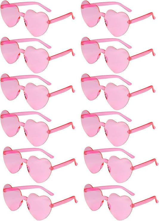NACHLYNN 12 Pairs Pink Heart Sunglasses for Women Rimless Heart Shaped Sunglasses Candy Color Glasses for Party Favors