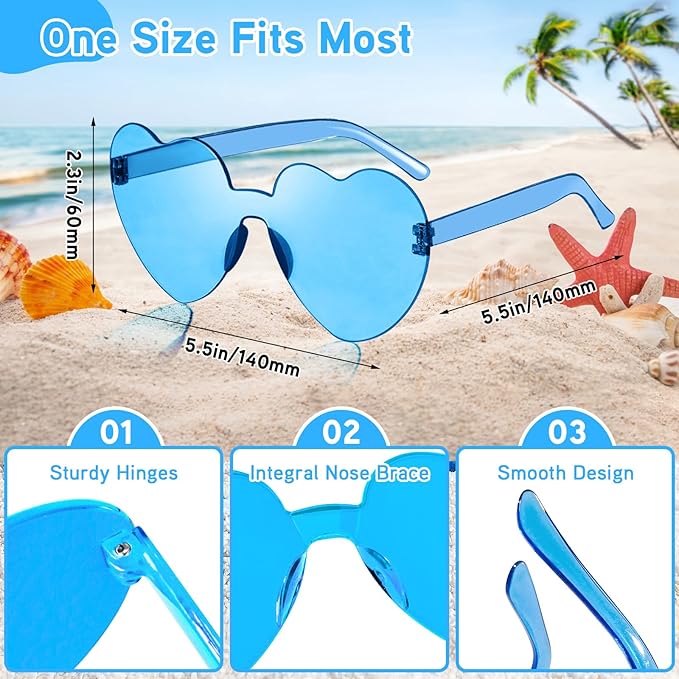 14/42 Pack Heart Sunglasses for Women, Fun Cute Rimless Transparent Candy Color Heart Glasses Party Favors