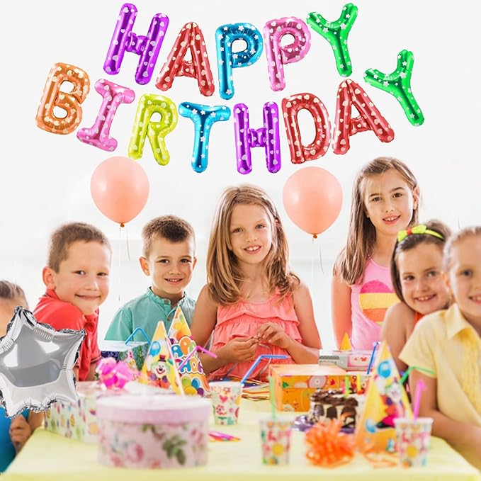 CANREVEL Happy Birthday Banner 13pcs 16 Inch Mylar Foil Letters Balloons Birthday Party Decorations for Kids and Adults - 3D Multi Color