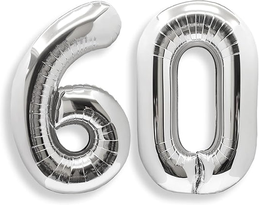AULE 40 Inch Jumbo Silver Foil Mylar Number Balloons for Men Women 60th Birthday Party Decorations 60 Years Old Anniversary Party Supplies