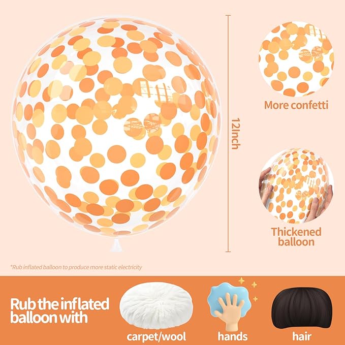 VHUWE Orange Confetti Balloons, 25 Pcs Thickened 12 Inch Clear Latex Balloon with Confetti Inside for Graduation Decorations Engagement Bridal Shower Party Baby Shower Birthday Party Supplies