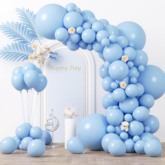 Voircoloria 130pcs Light Blue Balloons Different Sizes 18" 12" 10" 5" Baby Blue Balloons for Boys Girls Birthday Baby Shower Gender Reveal Wedding Children's Day Decorations