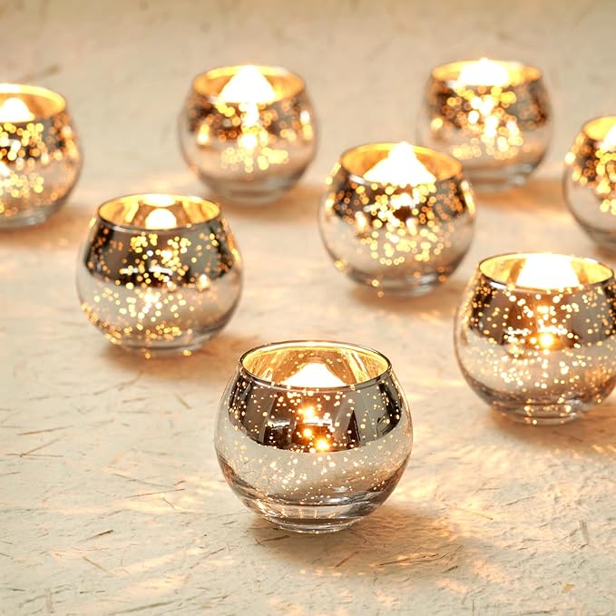Homemory 36 Pcs Silver Votive Candle Holders, Round Mercury Glass Candle Holder, Tealight Candle Holders for Table Centerpieces, Baby Shower, Anniversary, Wedding, Home Decor, Halloween, Christmas
