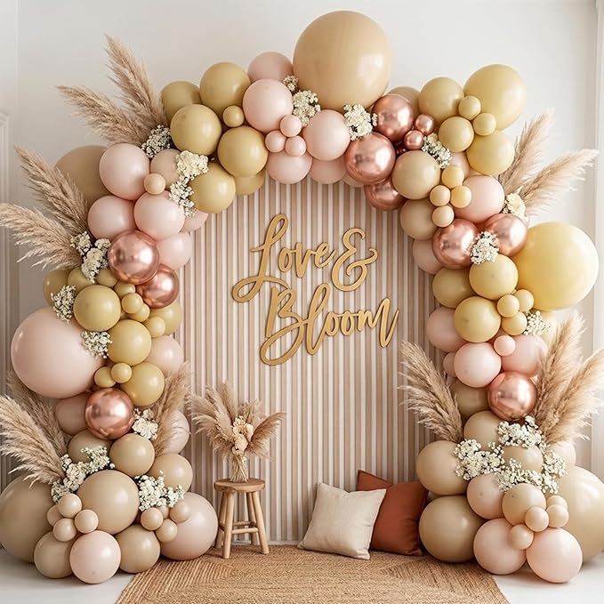 RUBFAC 129pcs Light Brown Balloons Different Sizes 18 12 10 5 Inch Latex Tan Balloon Kit for Birthday Party Baby Shower Wedding Anniversary Decoration