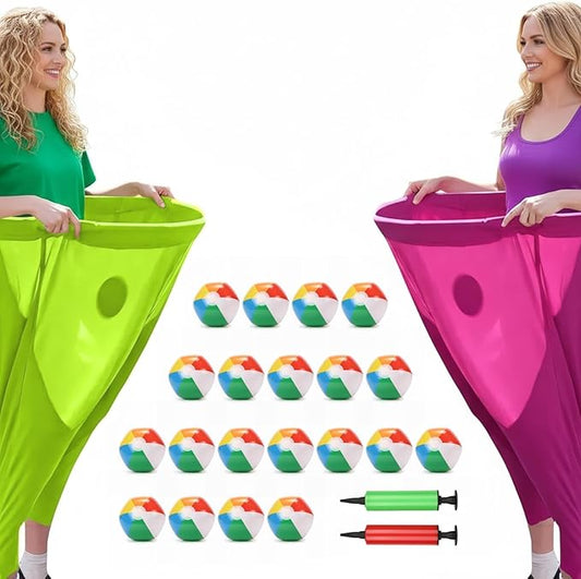 Granny Pants Yard Game Set for Adults & Families, Backyard Outdoor Toss Game with 20 Bouncy Balls, 2 Inflatable Pants & Pumps, Fun Yard Party Activity for Group Events