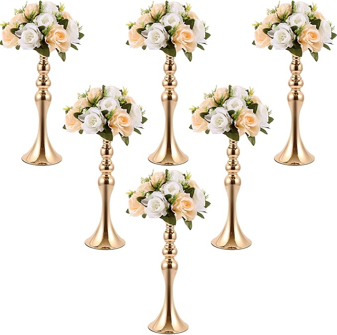 Sabary 6 Pcs Wedding Flower Stand Metal Flower Centerpieces Stand for Table Vase Arrangement Rack for Wedding Reception Dinner Table Party Decor(15 In,Gold)