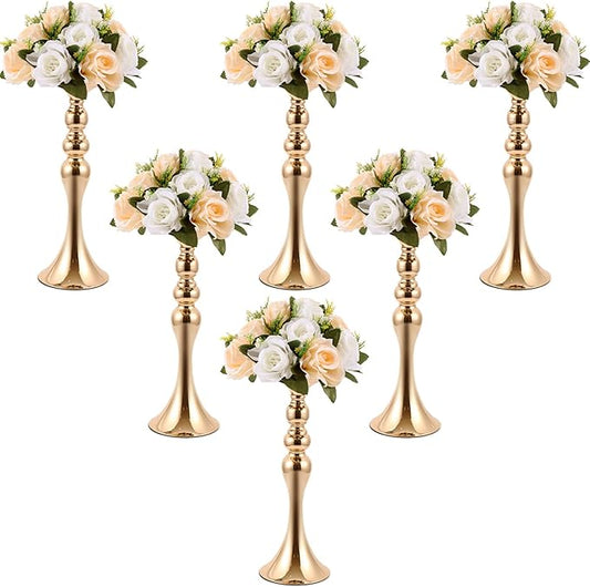 Sabary 6 Pcs Wedding Flower Stand Metal Flower Centerpieces Stand for Table Vase Arrangement Rack for Wedding Reception Dinner Table Party Decor(15 In,Gold)
