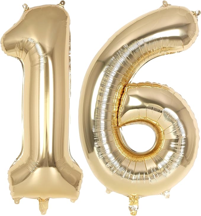 Champagne Gold Large Number 16 Balloon, 40 Inch Light Gold Foil Helium Number Balloons, Giant Mylar Number 16 Balloons for 16 Years Old Birthday Party Anniversary Decorations (Champagne Gold 16)