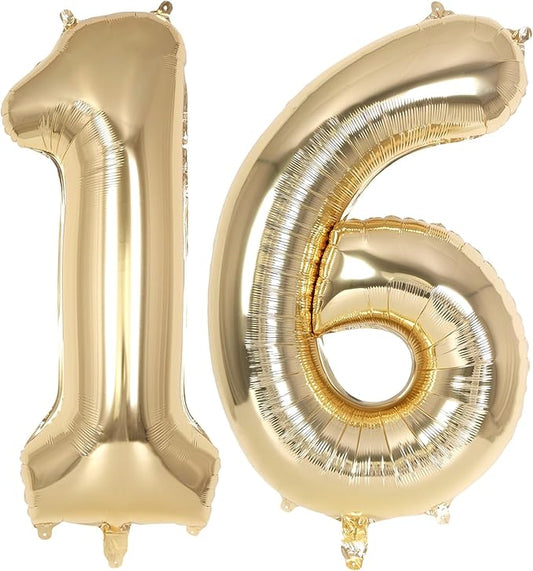 Champagne Gold Large Number 16 Balloon, 40 Inch Light Gold Foil Helium Number Balloons, Giant Mylar Number 16 Balloons for 16 Years Old Birthday Party Anniversary Decorations (Champagne Gold 16)