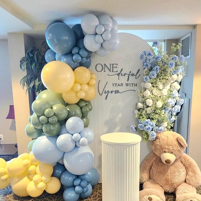 160Pcs 12 Inch Sage Green Dusty Blue Yellow Latex Balloons for Baby Shower Wedding Birthday Boho Party Decorations
