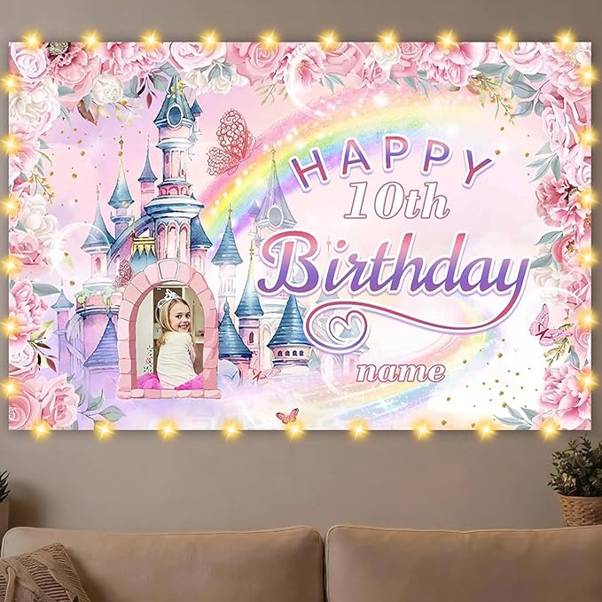 Custom Princess Party Decorations Banner,Personalization Princess Carriage Birthday Decorations Supplies