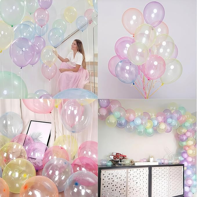 Pastel Rainbow Balloons, Pastel Color Balloons for Girls Birthday Decorations, Macaron Pink Light Purple Green Blue Yellow Colorful Balloon with Confetti Balloon for Baby Shower Wedding Party Decor