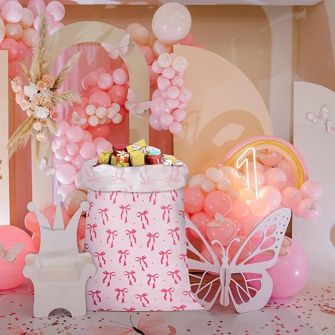 WRAPAHOLIC 56" Large Pink Bow Plastic Gift Bag - Pink Ribbon Bow Jumbo Bike Bag Gift Wrap for Girl Birthday, Baby Shower, Bachelorette Party, Valentine's Day - 56" H x 36" W