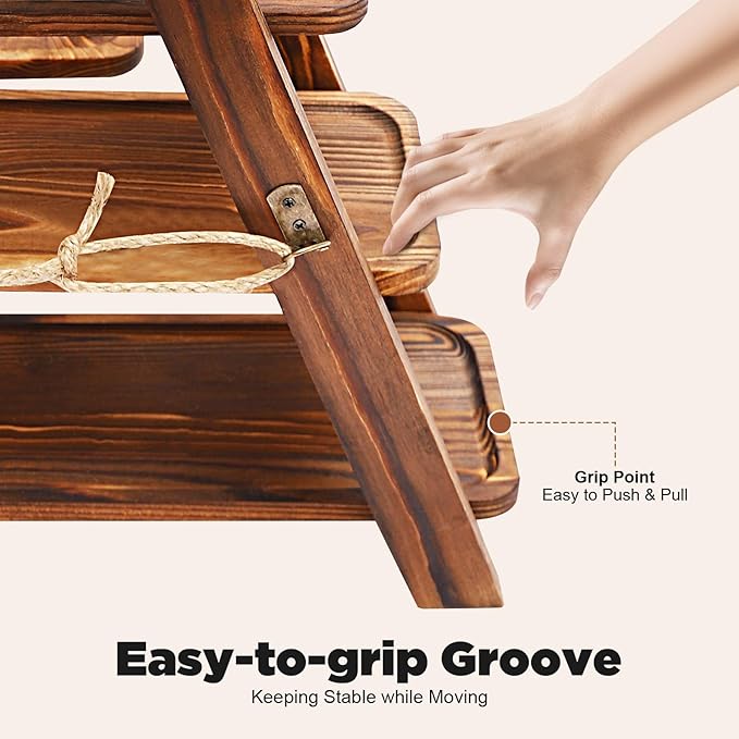 mignonnememe Wooden Cupcake Stand 3 Tier Cake Pop Stand Dessert Table Display Set with Serving Tray and Folding Stand for Party Birthday Wedding (Brown)