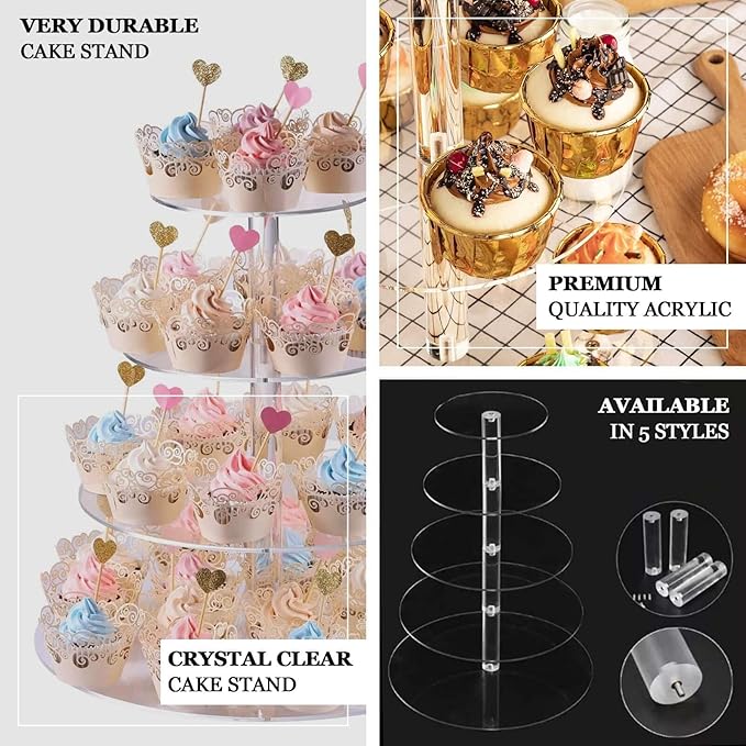 Efavormart 4-Tier Clear Heavy Duty Round Acrylic Cake Stand, Cupcake Tower Dessert Holder Display Stand with Film Sheets - 14" Tall