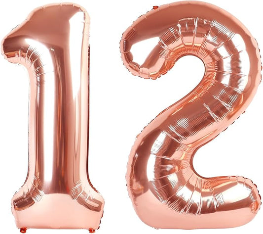 12 Balloons Number 40 Inch, Rose Gold Large Number Balloons Birthday Gift for 12 21 Years Old, Maylar Balloon Decorations for Wedding Engagement Graduations Memorial Day's