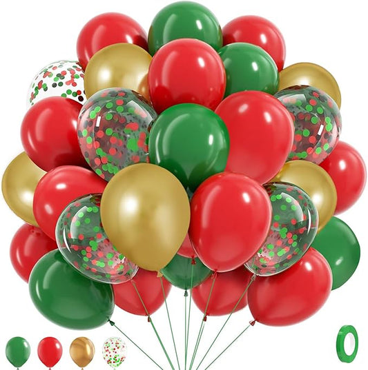 Red Green Gold Latex Balloons suit 35PCS12inch Green and Red Latex Confetti Balloons,Christmas Balloons Arch Kit for Christmas Wedding Baby Shower Birthday Party Decorations