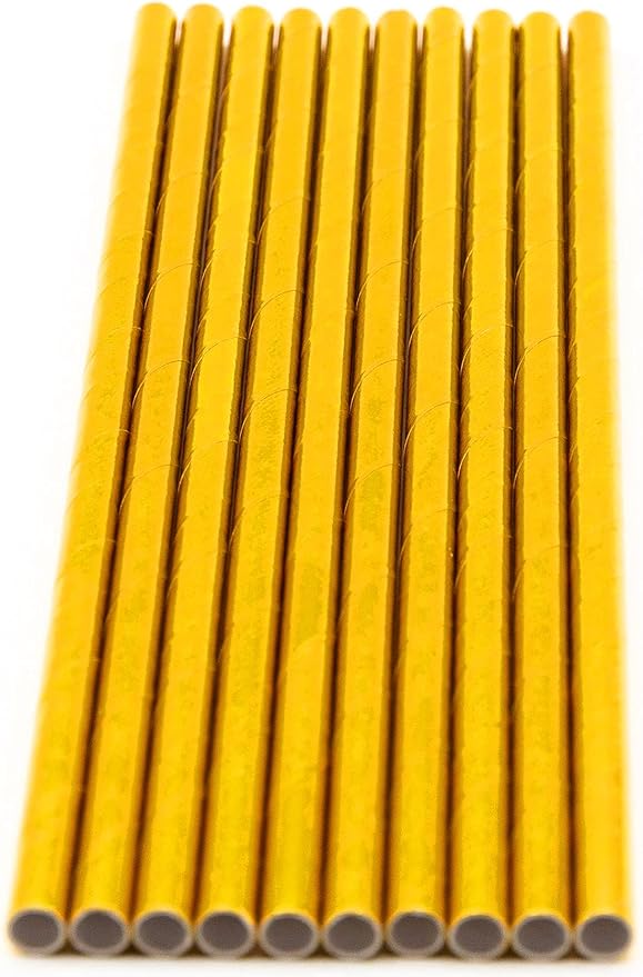 Pack of 900 Gold Foil Biodegradable 4-Ply Paper Drinking Straws (Compostable, Non-toxic, BPA-free)