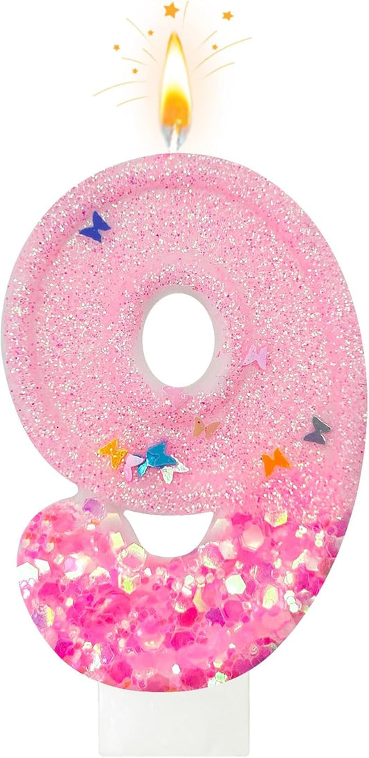 Pink Sequin Birthday Candles, Cake Number Candles, Girls 0th Birthday Decorations, Suitable for Birthday Parties, Anniversary Party Decorations(9)