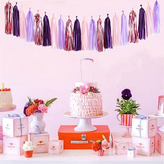 Pink-Purple Rose-Gold Party-Decorations Tassel Garland - 15pcs Baby Shower Decorations Girl Women Birthday Tassels Banner Streamers Bachelorette Wedding Engagement Party Decor Panduola