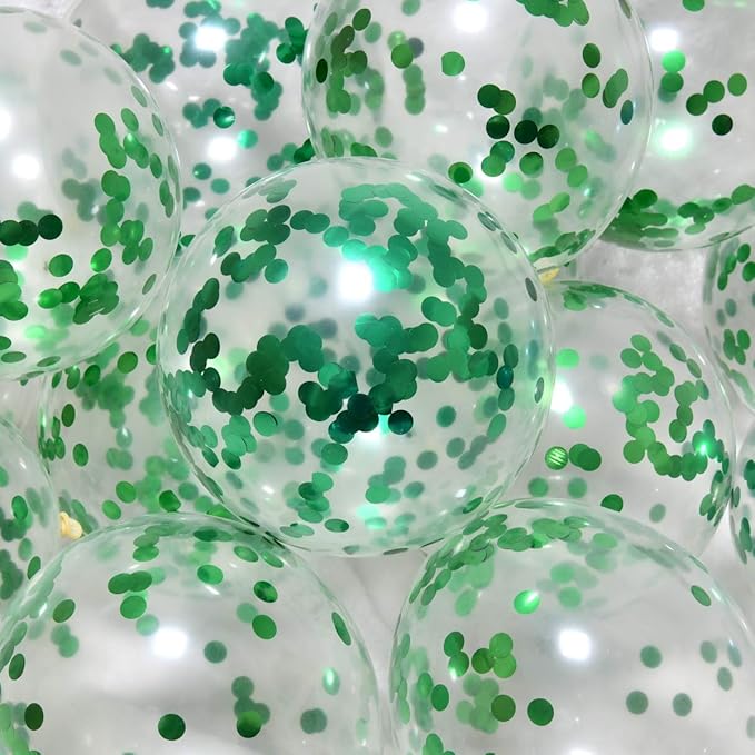 Green Confetti Balloons 12 inch, 50 Pcs Clear Balloon with Green Confetti for Graduation Birthday Wedding Baby Shower Christmas Party Decorations