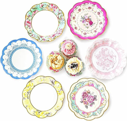 Talking Tables Pretty Floral Paper Plates | Mother's Day Afternoon Tea Party Decorations Truly Scrumptious Disposable Dishes For Birthday Baby Shower, Bridal Wedding, Made UK, Pretty, Pack of 24