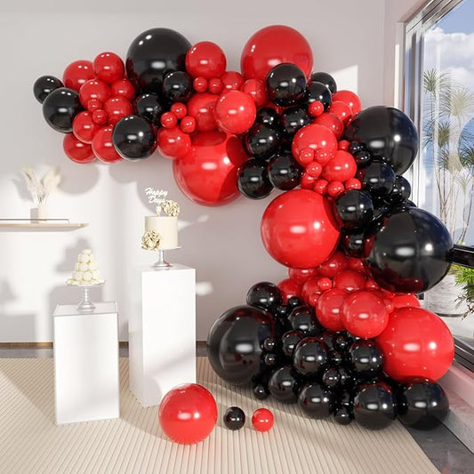Red Black Balloon Garland 127 Pcs 18In 12In 10In 5In Latex Balloons Arch Kit for Birthday Casino Themed Valentine’s Day Party School Dances and Proms Decorations