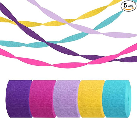 Paper Streamers,5 Rolls Pink Blue Purple Paper Streamers Birthday Party Decorations for Birthday, Bachelorette, Baby Bridal Shower, Wedding(1.77Inch x 82Ft/Roll)
