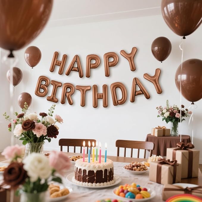 CANREVEL Happy Birthday Banner 13pcs 16 Inch Mylar Foil Letters Sign Balloons Birthday Party Decorations for Kids and Adults - 3D Chocolate