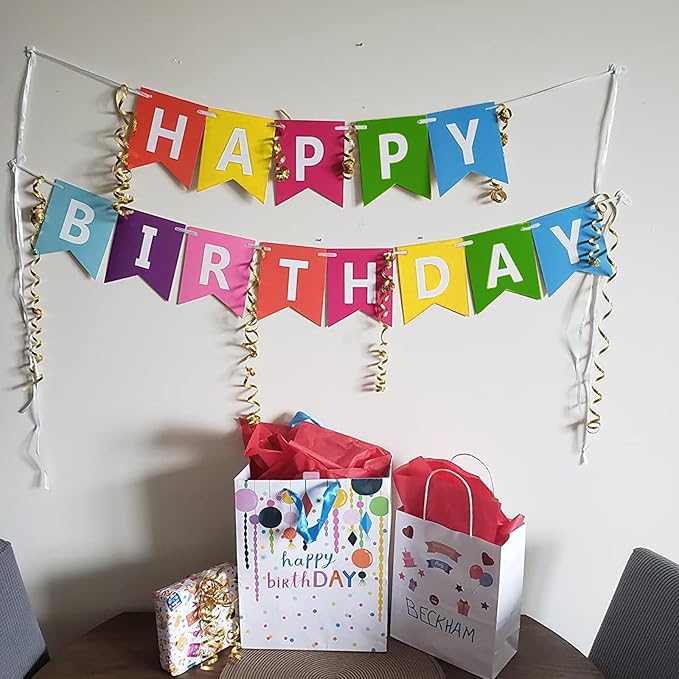 Rainbow Happy Birthday Banner Colorful Sign Party Decorations for Women Men Girls Boys